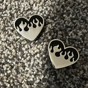 Authentic Set of 2 Metal Silver & Black Heart Jibbitz
